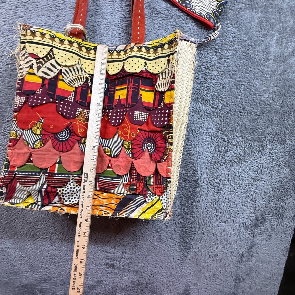 Kikapu by Furaha B African Art Weave Ankara Tote Bag Leather Handles - Picture 9 of 10